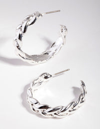 Silver Plaited Medium Hoop Earrings - link has visual effect only