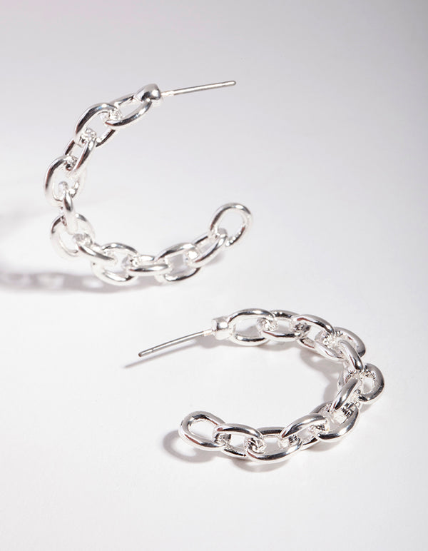 Silver Linked Hoop Earrings