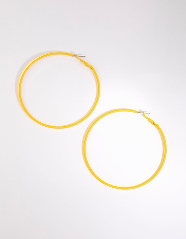 Matte Yellow Motor Fine Hoop Earrings