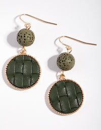 Gold Green Woven Disc Drop Earrings - link has visual effect only