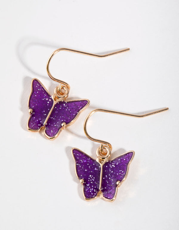 Gold Glam Butterfly Drop Earrings