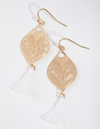 Gold Detailed Tassel Drop Earrings - link has visual effect only