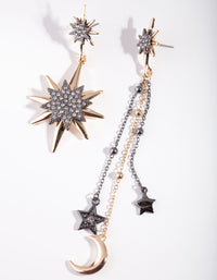 Gold & Black Mismatch Celestial Earrings - link has visual effect only