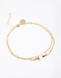 Gold & Pearl 2 Chain Anklet - link has visual effect only