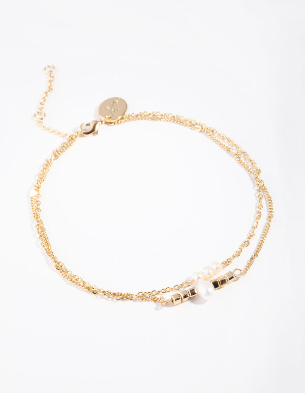 Gold & Pearl 2 Chain Anklet