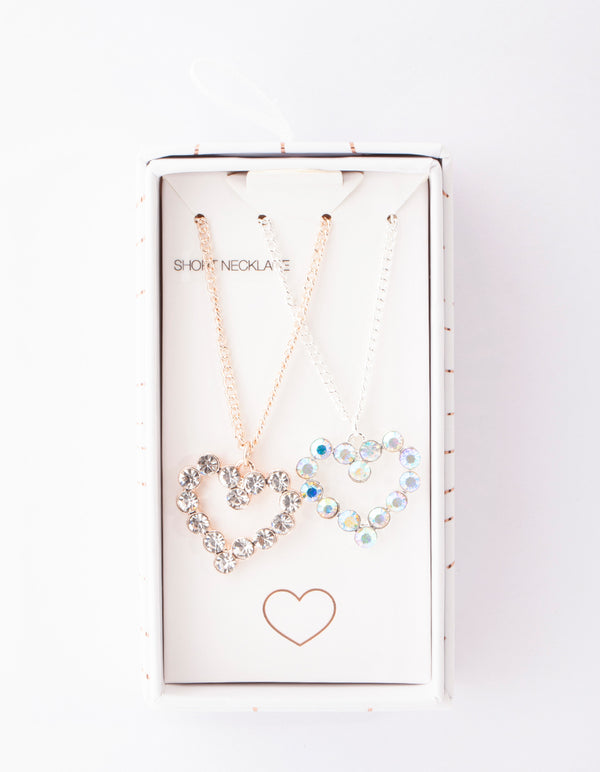 Mixed Metal Diamante Heart Necklace Pack