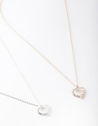 Mixed Metal Diamante Love Heart Necklace Pack - link has visual effect only