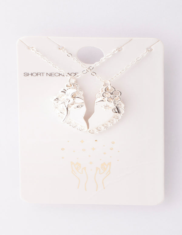 Silver Best Friend Half Heart Necklace Pack