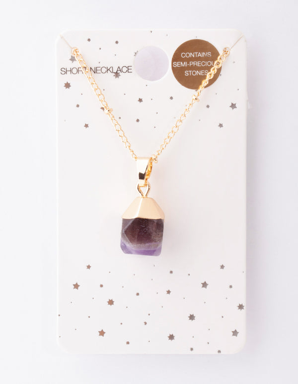 Gold Purple Semi Precious Stone Necklace