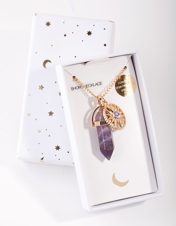 Gold 3-Charm Purple Shard Necklace