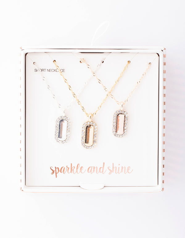 Mixed Metal Diamante Tag Necklace Pack