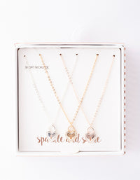 Mixed Metal Diamante Heart Lock Necklace Pack - link has visual effect only