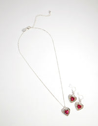 Heart Red Diamante Earring & Necklace Set - link has visual effect only