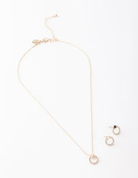 Gold Open Circle Diamante Necklace & Earrings Set - link has visual effect only