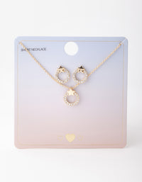 Gold Open Circle Diamante Necklace & Earrings Set - link has visual effect only