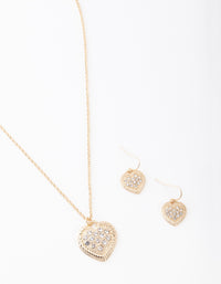 Gold Diamante Heart Necklace & Earring Set - link has visual effect only