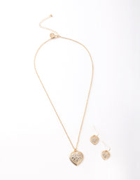 Gold Diamante Heart Necklace & Earring Set - link has visual effect only