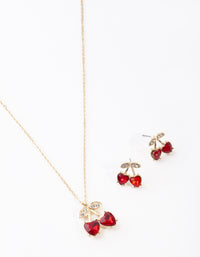 Gold Red Cherry Diamante Necklace & Earrings Set - link has visual effect only