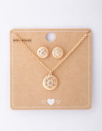 Gold Diamante Textured Necklace & Earring Set - link has visual effect only