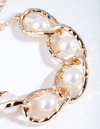 Gold Link & Pearl Bracelet - link has visual effect only