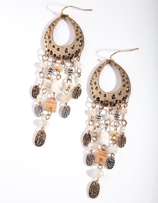 Gold Cascading Bead Drop Earrings