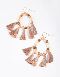 Gold Brown Beaded & Tassel Drop Earrings - link has visual effect only