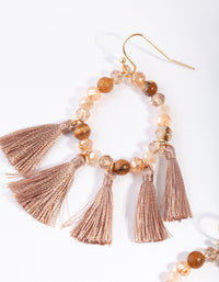 Gold Brown Beaded & Tassel Drop Earrings - link has visual effect only