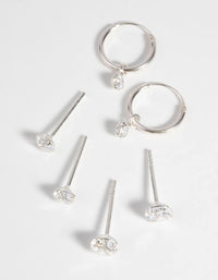 Sterling Silver Cubic Zirconia Stud & Hoop Earring Pack - link has visual effect only