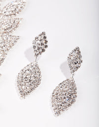 Silver Single Leaf Diamante Earrings & Necklace Set - link has visual effect only