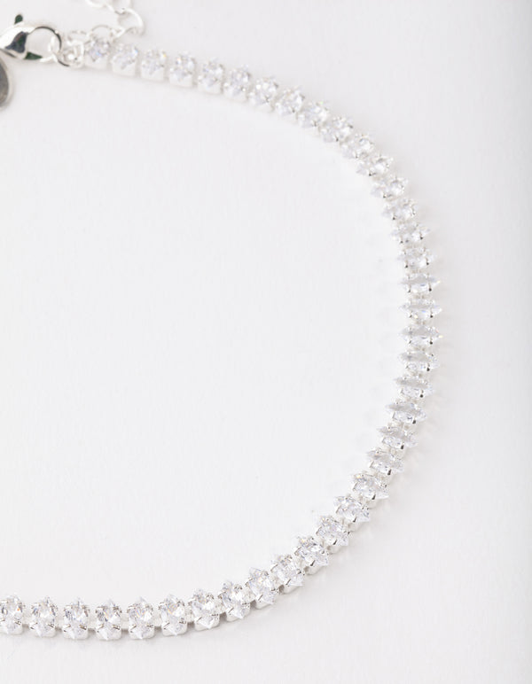 Silver Cubic Zirconia Navette Tennis Choker