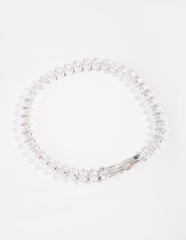 Silver Cubic Zirconia Navette Tennis Bracelet