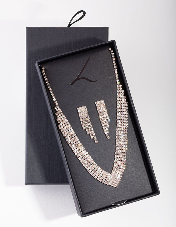 Rose Gold Diamante Necklace & Earring Set