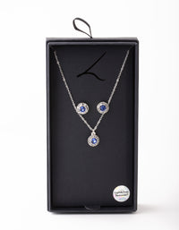 Silver Sapphire Diamante Circle Necklace & Earrings - link has visual effect only