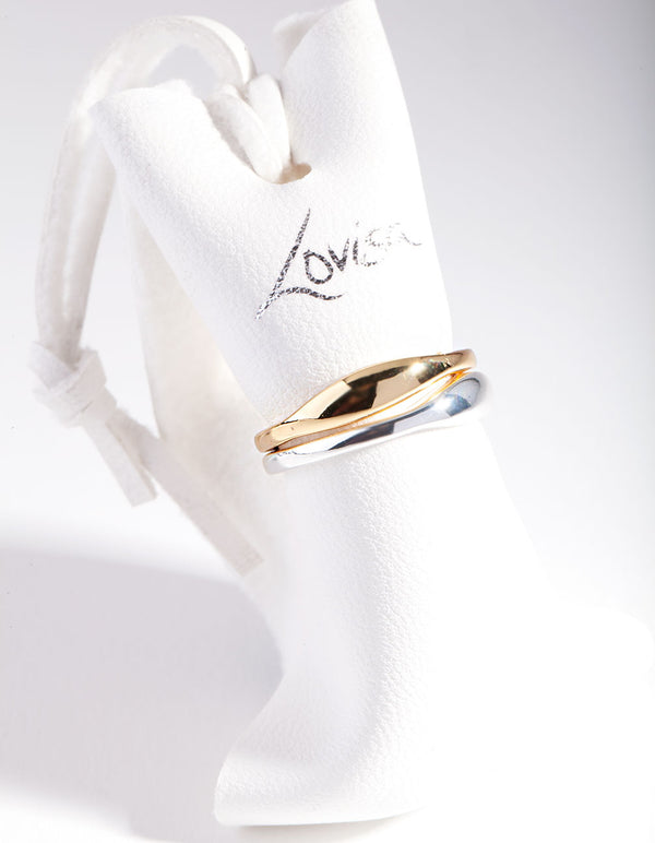 Silver & Gold Plated Wave Band Ring Set