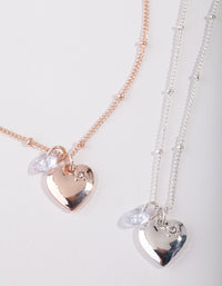 Mixed Metal Double Heart Diamante Necklace - link has visual effect only