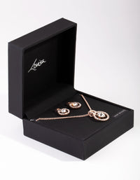 Rose Gold Circle Diamante Disc Necklace & Earrings Set - link has visual effect only