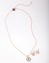 Rose Gold Circle Diamante Disc Necklace & Earrings Set - link has visual effect only