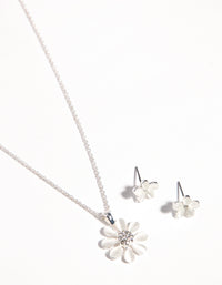 Silver Daisy Cateye Necklace & Earrings Set - link has visual effect only