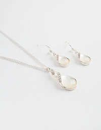 Silver Teardrop Cat Eye Necklace & Earrings Set - link has visual effect only