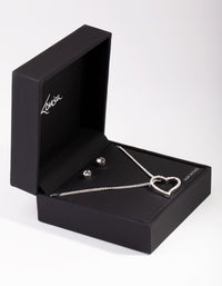 Silver Heart Pendant Necklace Earrings - link has visual effect only