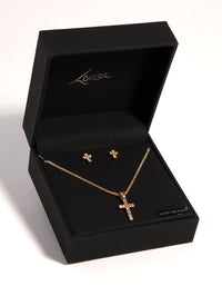 Gold Small Diamante Cross Necklace & Earrings Set - link has visual effect only