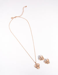 Gold Floral Cat Eye Necklace & Earrings Set - link has visual effect only