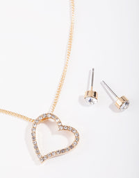 Gold Diamante Heart Pendant Necklace & Earring Set - link has visual effect only