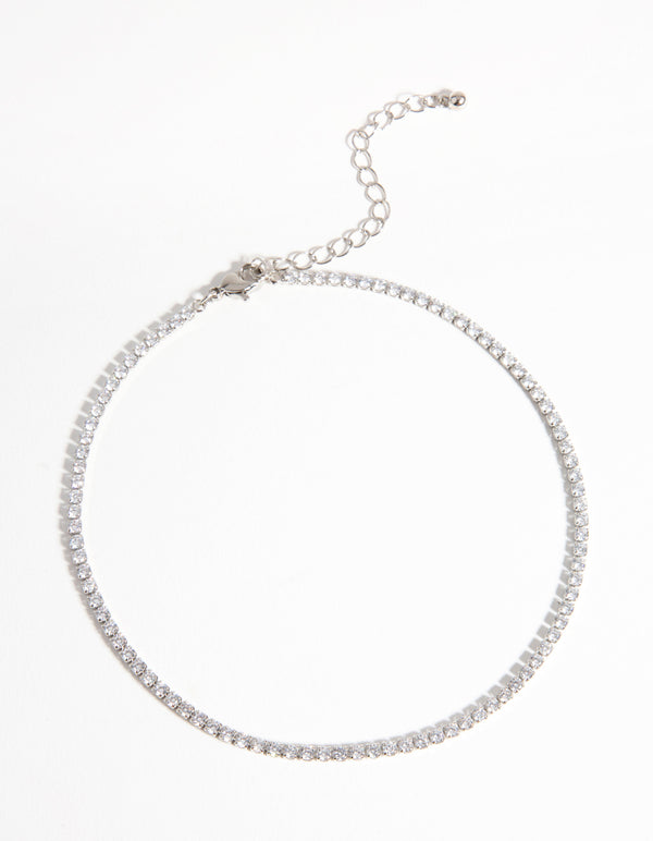 Rhodium Cubic Zirconia Cupchain Choker