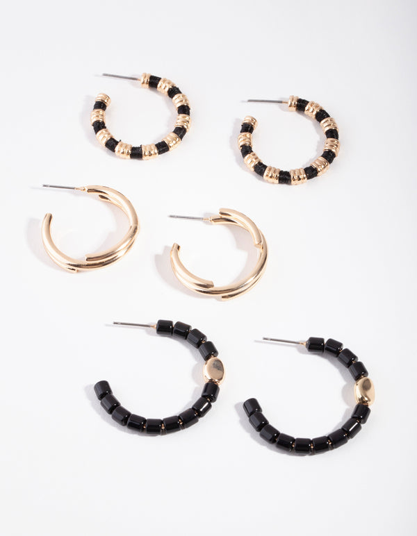 Gold Black Boho Vibe Pack Hoop Earring