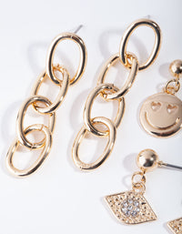 Gold Smiley Face Pack Drop Earring - link has visual effect only