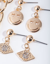 Gold Smiley Face Pack Drop Earring - link has visual effect only