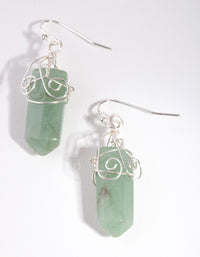 Silver Coil Wrap Green Stone Drop Earrings - link has visual effect only