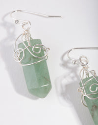 Silver Coil Wrap Green Stone Drop Earrings - link has visual effect only