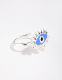 Silver Pearl Diamante Evil Eye Ring - link has visual effect only